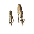 Vintage Brass Deer Figurines Pair   Grazing Doe   Fawn   Mcm Hollywood Regency