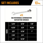 Sae 72-tooth Reversible Combination Ratcheting Wrench Tool Set  13-piece 