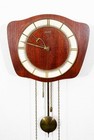 Mid Century Modern Wall Clock Teak Pendulum Weights 10 Jewel Denmark Chime