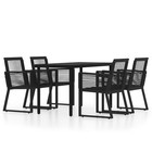 Vidaxl Dining Set Black Powder-coated Steel  Glass  Pvc Rattan Medium