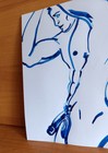 Male Art  Drawing Of A Naked Man In Blue Ink Original Handwork