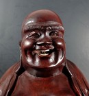 Antique Chinese Carved Hongmu Rosewood Budai Buddha Statue Real Tooth Inlay 1900