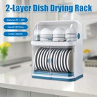 Dish Drying Rack With Lid Cover 2-tier Kitchen Organizer Storage Cup Holder
