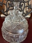 Vintage 2 Pc Clear Glass Powder Jar   Lid W  Scottish Terriers