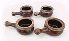 4 Vtg Brown Glaze French Onion Soup Or Chili Crock W  Handle   Lid   2 Sm Bowls