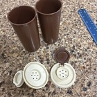 Vintage 1970s Tupperware Salt   Pepper Shaker Set  1329 Brown   Almond Flip Top