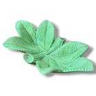 Vintage Green Glazed Ceramic Leaf Trinket Dish Botanical Catchall Tray 8in X 5in