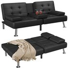 Futon Sofa Bed Living Room Convertible Folding Adjustable Recliner W  Cup Hold