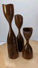 Vintage Mcm Wood Candle Holders Set Of 3 Danish Modern Sculptural Hourglass