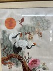 Vintage Chinese Embroidered Silk Bird Wall Art In Original Bamboo 27 x18  Frame