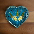 Vintage Mexican Heart Trinket Box Hand Painted Pottery Clay Folk Art Signed
