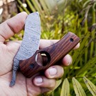 Handmade Damascus Cigar Cutter Knife With Wooden Handle   Damascus Folding Knife