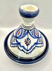 Vintage Handmade Terracotta Moroccan Tajine  Moorish Design In Cobalt Blue   Red