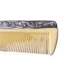 Vintage Ornate Hair Comb Faux Ivory Celluloid Look Silver Tone Floral 7 Inch