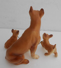 Vintage Ceramic Great Dane Chained Dog Puppies Mcm Japan 3 Pc Family Brown 6 1 2