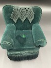 Vintage Collectible Pin Cushion By Dritz Hunter Green Velour Chair W  Lace Doily