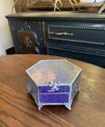 Vintage Hexagonal Beveled Glass Footed Jewelry Dresser Trinket Box
