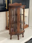 Vintage Wooden  Display Cabinet With Curved Glass On 3 Sides  Vitrine Curio 
