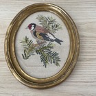 Vtg Bird On Pine Branch Cross Stitch Oval Wood Gold Tone Frame W Glass  8 x10    