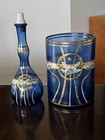 Rare Antique Sky Blue Pontiled Barber Bottle shaving Vase Set