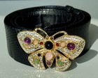 Vtg 80s Judith Leiber Lizard Embossed Leather Belt Butterfly Cabochon Buckle 42   