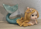 Young Girl Resin Mermaid Figurine Teal Tail Coral Nautical Decor Sea Life