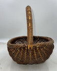 Primitive Vintage Woven Oak Egg Gathering Buttocks Basket Handle