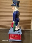 Vintage 80s Era Reproduction Cast Iron Uncle Sam Mechanical Coin Bank New In Box