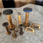 Lot Of 7 Antique Vintage Wooden Industrial  Spools 2 Looms
