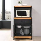 Hodedah Hik72 Black-beech Wheeled Microwave Cart With Drawer And Cabinet Storage
