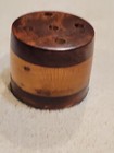 Vintage Round Wood Block Wooden With Inlay 4 25  Pen Pencil Holder Solid 4  H