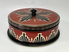 Vintage 1930   s Cake Carrier Tin - Art Deco Red  Black   Gold Starburst Design