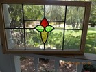 425b Reframed Older Pretty English Leaded Stain Window 28  X 17 1 4  0 S h Added