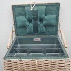 Dritz Sewing Satin Lined Box Basket Woven Wicker Handled Vintage 10x7x6