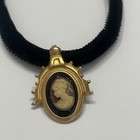 Vintage Cameo Necklace Black Velvet Choker With Gold Tone Details