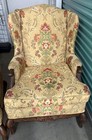 Pair Of Antique Vintage French Walnut Carved Upholstered Wingback Armchairs