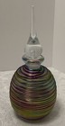 Threaded Art Glass Perfume Bottle Iridescent Amethyst Green Cologne Clearstopper