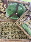 Vintage Wicker Picnic Basket With New Plates Cups And Utensils