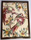 Vintage Wall Art Framed Embroidered Bird Parrots Floral Multicolor