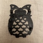 Vintage Taiwan Cast Iron Small Trivet Owl Shaped Black Decor