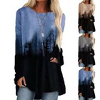 Womens Long Sleeve Crew Neck Tie Dye T Shirt Tee Loose Tunic Casual Tops Blouses
