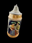 Vintage German Beer Stein Pewter Lid Relief Traditional Couple