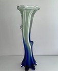 Vintage Murano Art Glass Vase 15 1 2 Inch Cobalt Blue Green Flower Steam Shape
