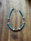 Sterling Silver Blue Turquoise Pink Conch Pearls Anklet Bead Bracelet 8 Inch