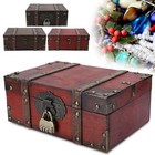 Vintage Wooden Treasure Chest Jewelry Box With Lock - Decorative Home Storage
