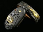 Edo Period Japan Antique Kurikata Kaeritsuno Itagane Fuchi Kashira Chrysanthemum