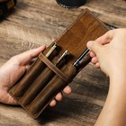 Handmade Real Leather 3 Slots Pen Holder Case Organizer Pouch Pencil Storage Bag