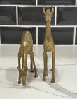 Vtg Pair Small Brass Spotted Deer Figurines Patina Buck Doe  6 75      4 25   tall 