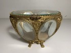 Stylebuilt 24k Gold Plate Ormolu Jewelry Casket Glass Vanity Trinket Box Vintage