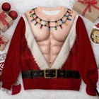 Funny Hairy Chest Ugly Christmas Sweater  Fake Abs Santa Holiday Pullover